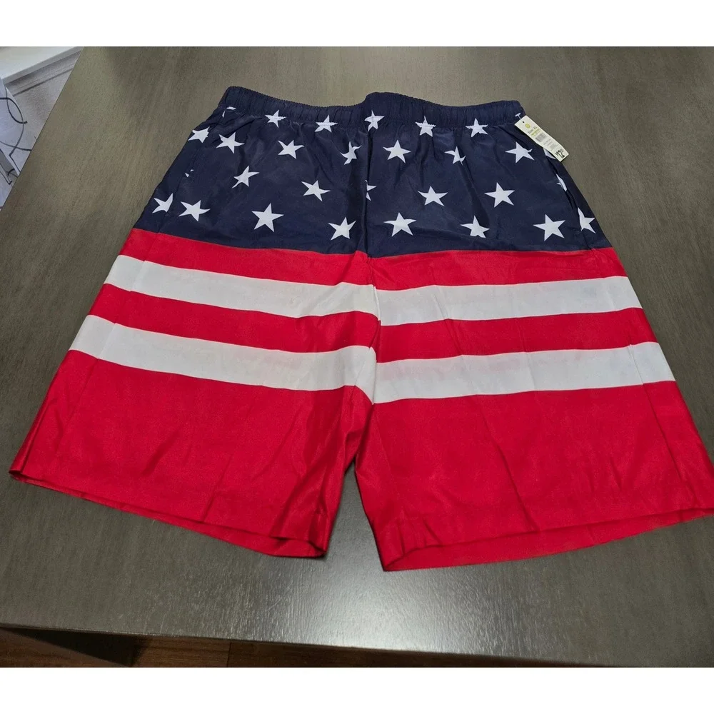 Mission Ridge Mens XL Swim Trunks American Flag Stars Stripes Board Shorts NWT